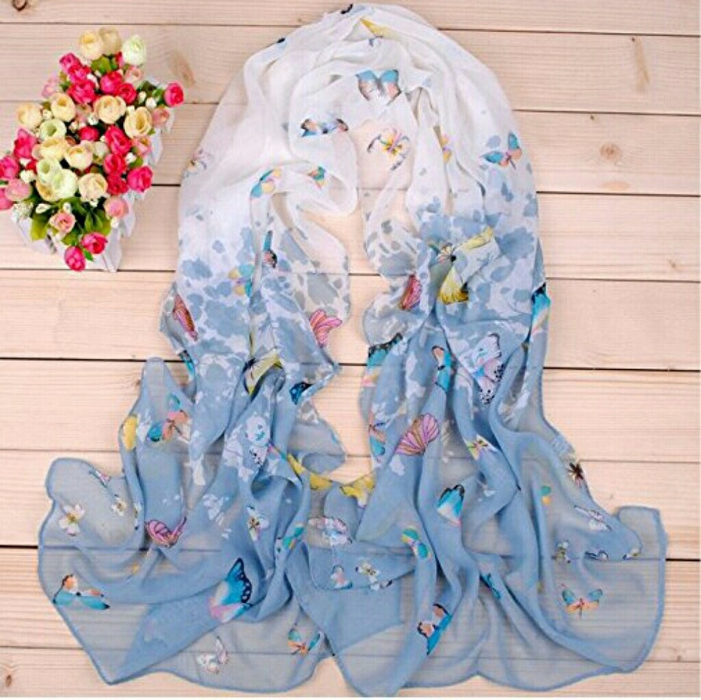 Alemer Butterfly Print Chiffon Long Silk Scarf